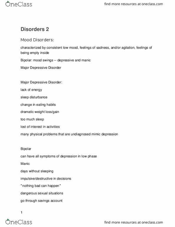 PSYC 101 Lecture Notes - Lecture 3: Mania, Catatonia, Reduced Affect Display thumbnail