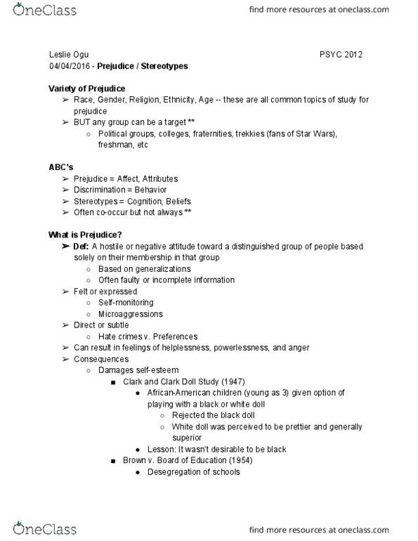 PSYC 2012 Lecture Notes - Lecture 18: Scapegoating thumbnail