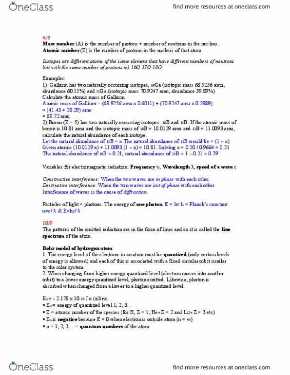 CHEM101 Lecture Notes - Lecture 1: Unified Atomic Mass Unit, Paramagnetism, Magnetic Quantum Number thumbnail