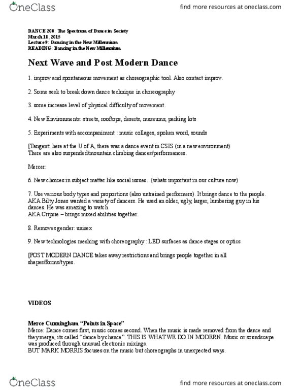 DANCE200 Lecture Notes - Lecture 9: Soundscape, Martha Graham, Next thumbnail