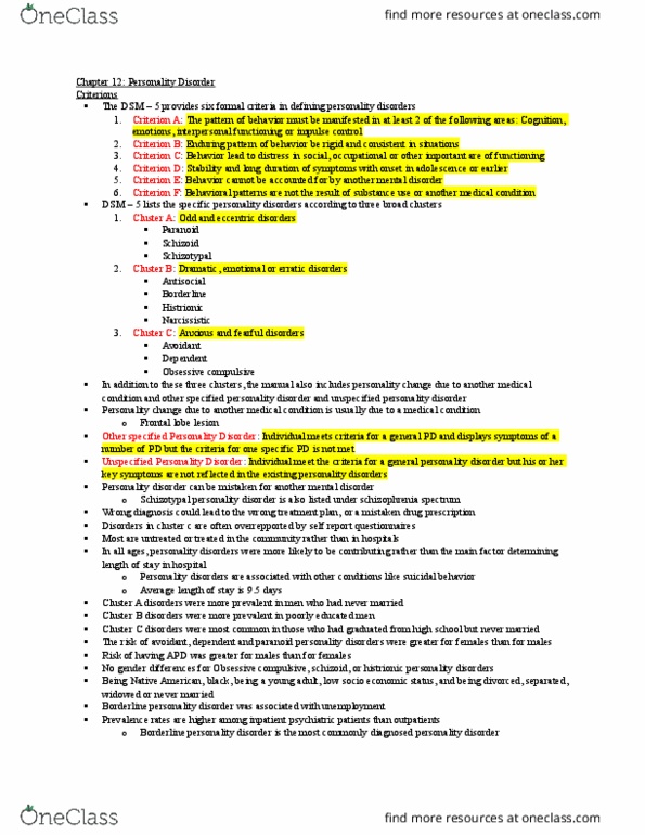 PSYC 241 Lecture Notes - Lecture 9: Neurosis, Bipolar Disorder, Anal Retentiveness thumbnail