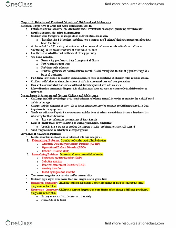 PSYC 241 Lecture Notes - Lecture 6: Reactive Attachment Disorder, Comorbidity, Anxiety Disorder thumbnail