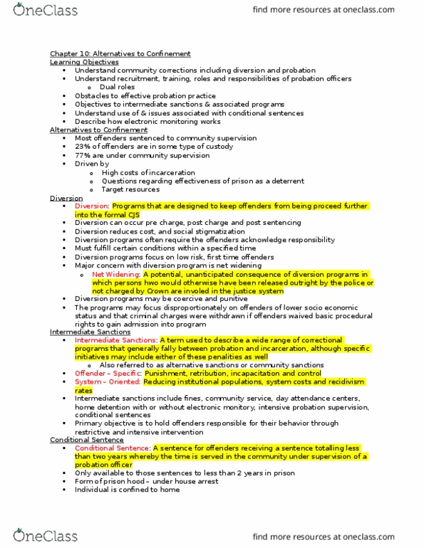 CRIM 131 Lecture Notes - Lecture 10: Suspended Sentence, Probation Officer, Takers thumbnail