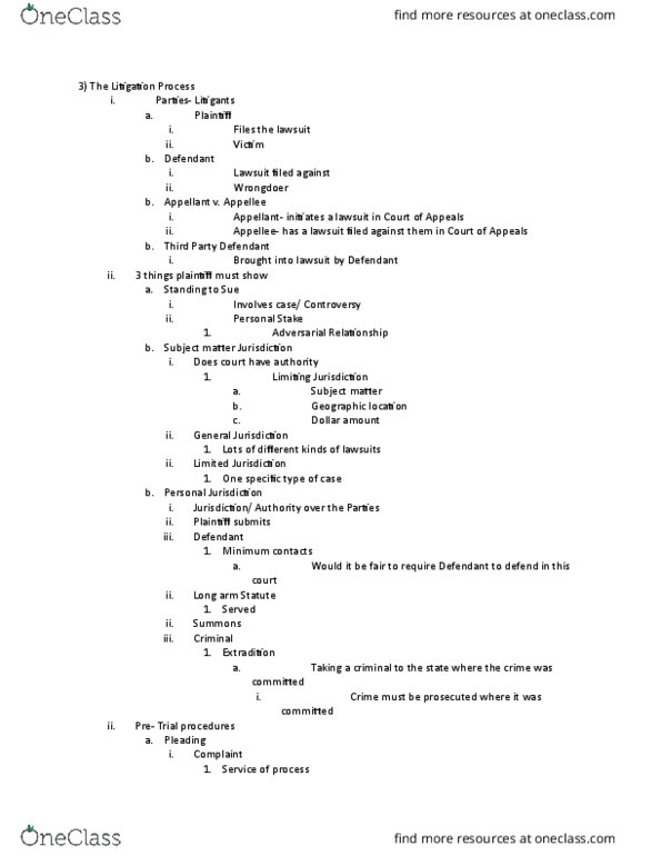 MGT 201 Lecture Notes - Lecture 3: Direct Examination, Minimum Contacts, Counterclaim thumbnail