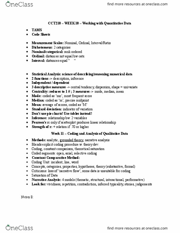 CCT208H5 Lecture Notes - Lecture 10: Scatter Plot, Standard Deviation, Grounded Theory thumbnail