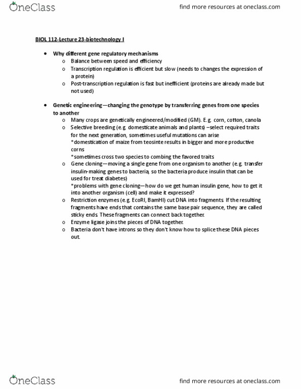 BIOL 112 Lecture Notes - Lecture 23: Horizontal Gene Transfer, Plasmid, Reverse Transcriptase thumbnail