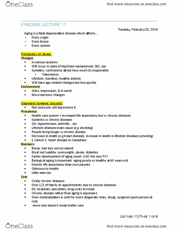 KINE 3350 Lecture Notes - Lecture 11: Dermatology, Low-Density Lipoprotein, Chest Pain thumbnail