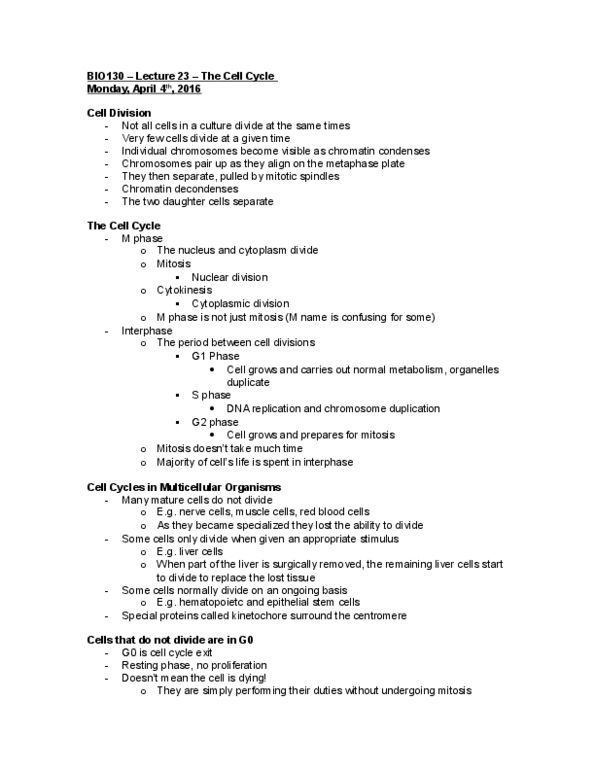 BIO130H1 Lecture Notes - Lecture 23: Prometaphase, Pericentriolar Material, Phosphorylation thumbnail