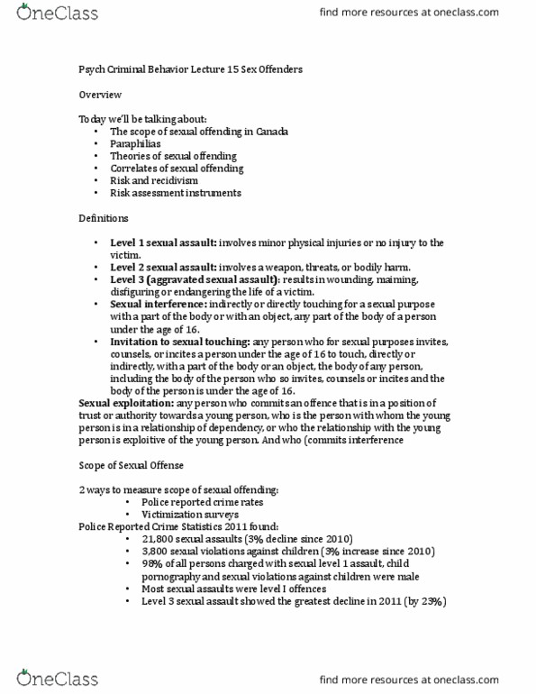 PSYC 3402 Lecture Notes - Lecture 15: Plethysmograph, Sexually Transmitted Infection, Posttraumatic Stress Disorder thumbnail