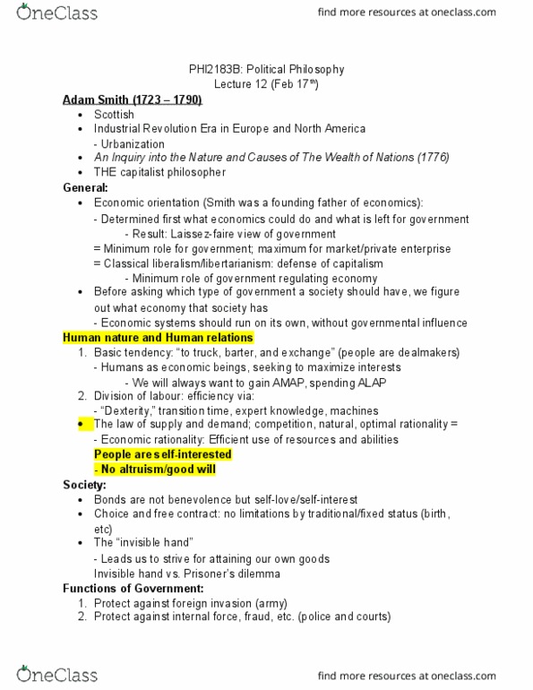 PHI 2183 Lecture Notes - Lecture 12: Economic System, Barter, Human Nature thumbnail