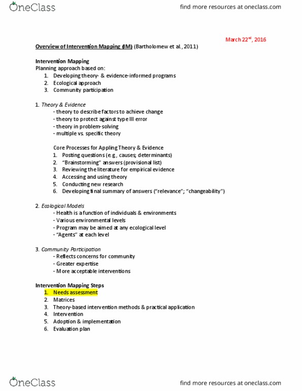 NUTR 3070 Lecture Notes - Lecture 14: Brainstorming, Logic Model, Needs Assessment thumbnail