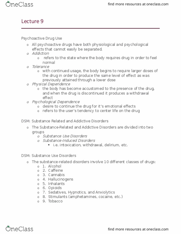 PSYC 3604 Lecture Notes - Lecture 9: Clonidine, Impulsivity, Opiate thumbnail