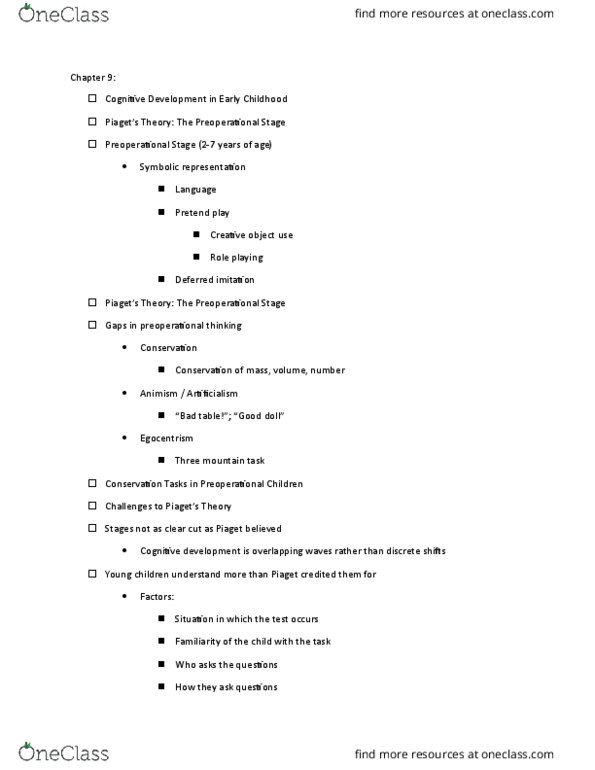 PSY 223 Lecture Notes - Lecture 13: Egocentrism, Cultural-Historical Psychology, Cognitive Development thumbnail