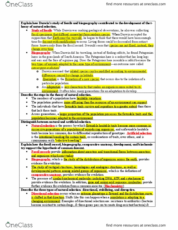 BSC 1005 Study Guide - Spring 2016, Midterm - Parasitism, Assortative ...