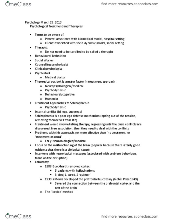 PSYC 1020H Lecture Notes - Lecture 11: Deinstitutionalisation, Frontal Lobe, Thalamus thumbnail