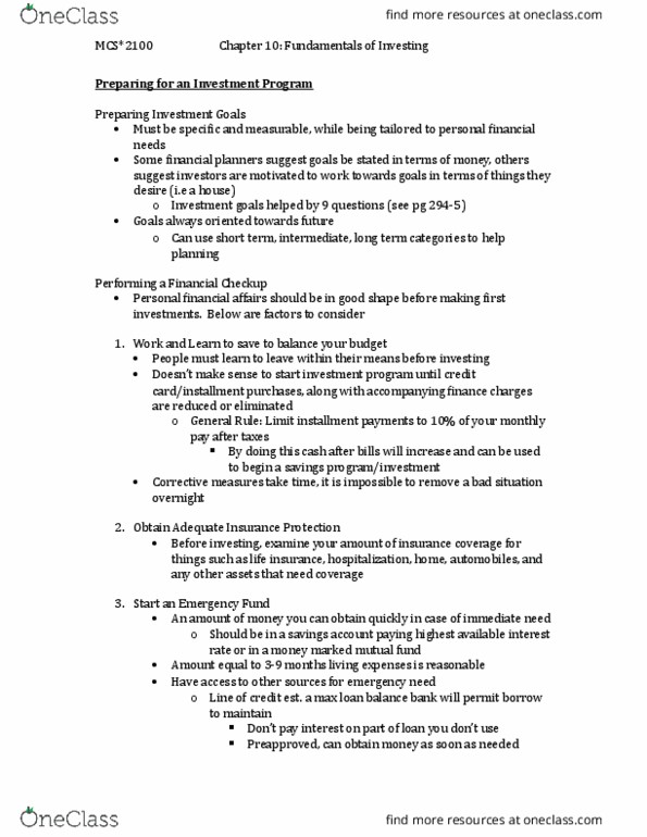 MCS 2100 Lecture Notes - Lecture 10: Real Estate Investment Trust, Preferred Stock, Savings Account thumbnail