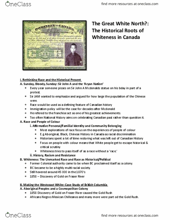 HIST 124 Lecture Notes - Lecture 4: Gold Rush, Aryan Nations, Immigration Policy thumbnail
