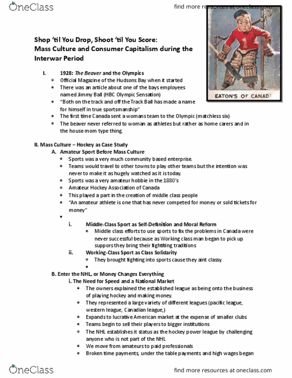 HIST 124 Lecture Notes - Lecture 3: Eddie Shore, State Capitalism, Money Changes Everything thumbnail