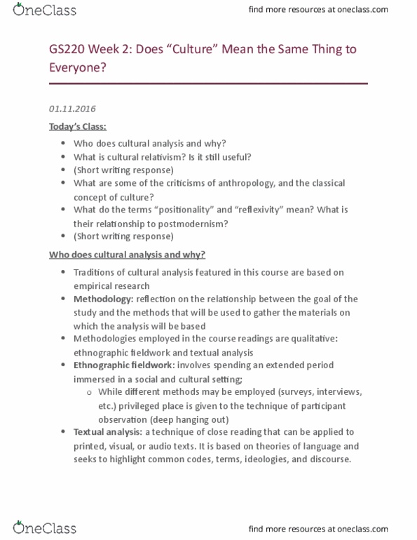 GS220 Lecture Notes - Lecture 2: Participant Observation, Moral Universalism, Egalitarianism thumbnail