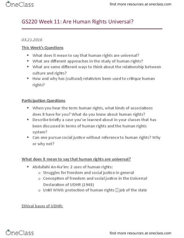 GS220 Lecture Notes - Lecture 11: Asian Values, Universal Declaration Of Human Rights, Talal Asad thumbnail