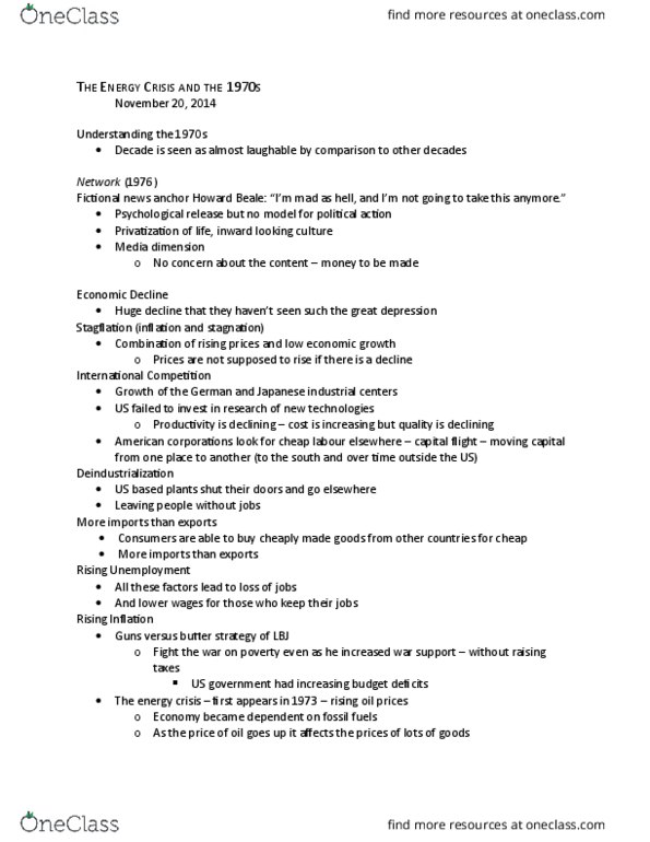 HIST 3121H Lecture Notes - Lecture 10: Yom Kippur War, Stagflation, Islamic Fundamentalism thumbnail