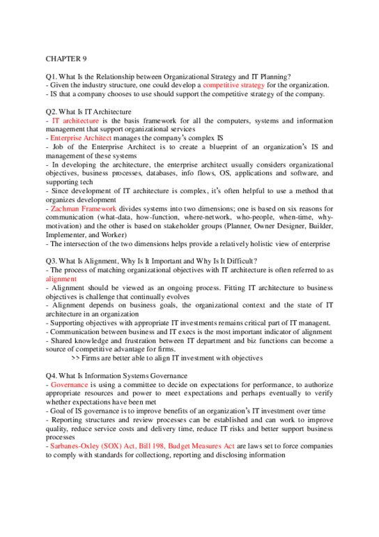 Computer Science 1032A/B Chapter Notes - Chapter 9: Zachman Framework, Information Technology Architecture, Corporate Governance Of Information Technology thumbnail