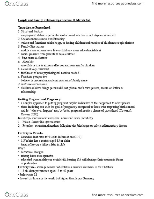 FRHD 1020 Lecture Notes - Lecture 18: Socioeconomic Status, 6 Years, Ovulation thumbnail