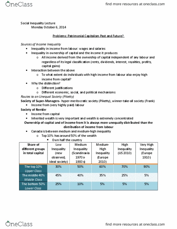 SOCI 2220H Lecture Notes - Lecture 5: Thomas Piketty, Inheritance thumbnail
