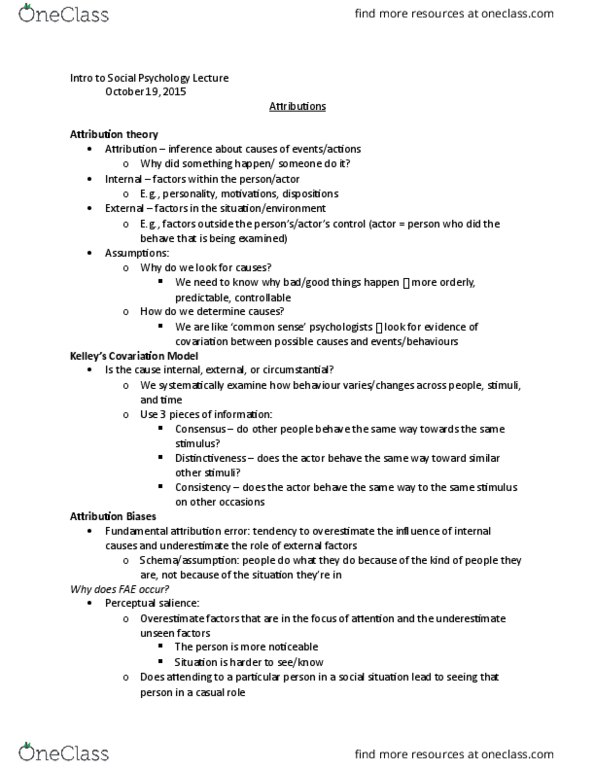 PSYC 2700H Lecture Notes - Lecture 5: Fundamental Attribution Error, Cognitive Miser, Situation Awareness thumbnail