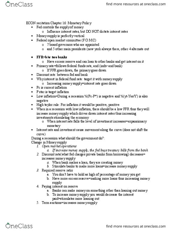 ECON 1116 Lecture Notes - Lecture 16: Discount Window, Liquidity Trap, Money Supply thumbnail