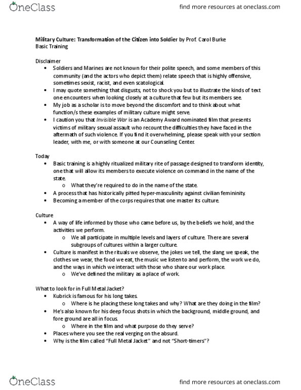 HUMAN 1C Lecture Notes - Lecture 3: Hypermasculinity, Gustav Hasford, Government Issue thumbnail