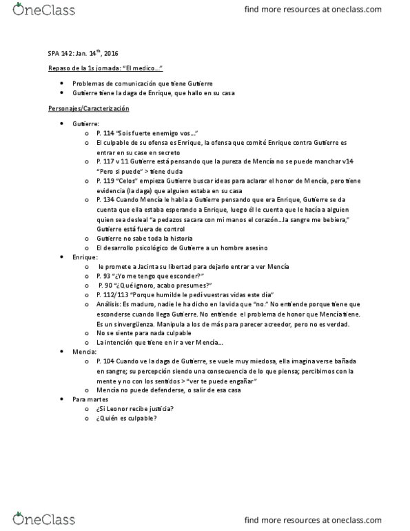 SPA 142 Lecture Notes - Lecture 4: El Problema, Voseo, Asesino thumbnail