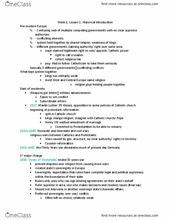 POL SCI 20 Lecture Notes - Lecture 2: Counter-Reformation, Collective Security, War Reparations thumbnail