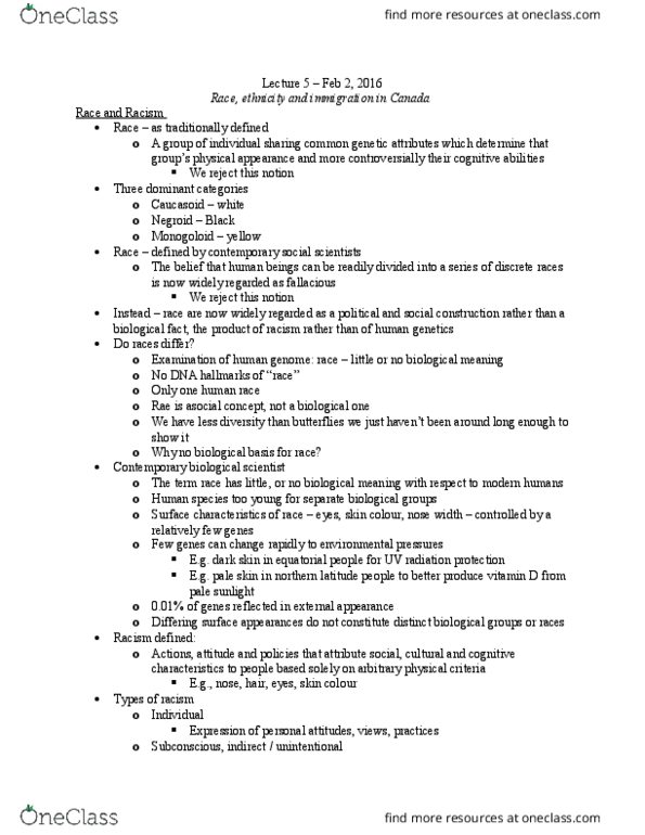 Geography 2410A/B Lecture Notes - Lecture 5: Negroid, Sexual Orientation, Social Stratification thumbnail