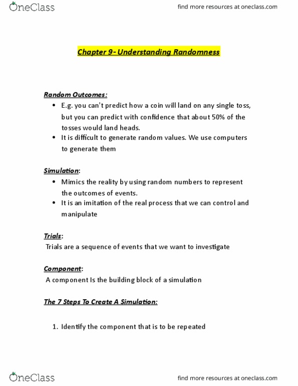 STAT151 Chapter Notes - Chapter 9: Randomness, Dependent And Independent Variables thumbnail