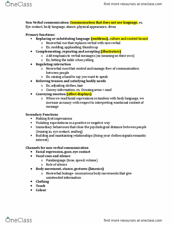 CMN 1148 Lecture Notes - Lecture 7: Facial Expression, Kinesics, Paralanguage thumbnail