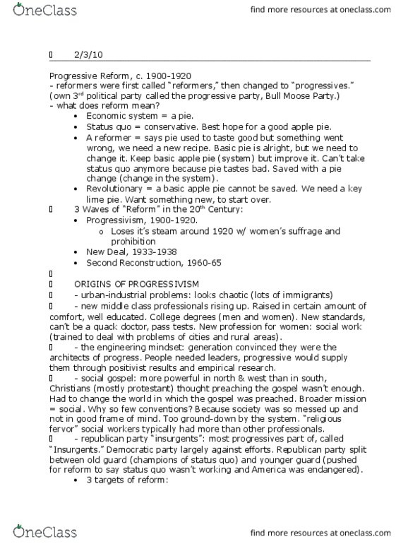 HIST 2112 Lecture Notes - Lecture 6: Social Gospel, Key Lime Pie, Quackery thumbnail