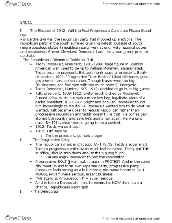 HIST 2112 Lecture Notes - Lecture 7: Pullman Strike, Grover Cleveland, Eugene V. Debs thumbnail