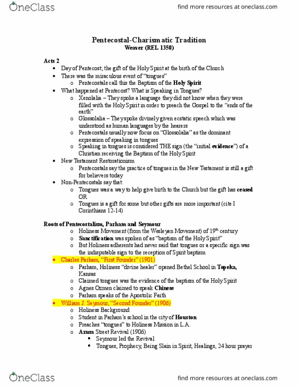 REL 1350 Lecture Notes - Lecture 2: Aimee Semple Mcpherson, Holiness Movement, Kenneth Copeland thumbnail