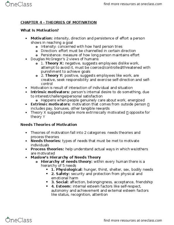 COMM 292 Chapter Notes - Chapter 4: Motivation, Job Performance, Operant Conditioning thumbnail