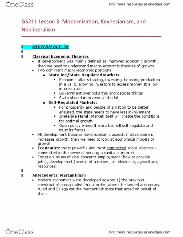 GS211 Lecture Notes - Lecture 3: Bourgeoisie, Making Money, Walt Whitman Rostow thumbnail