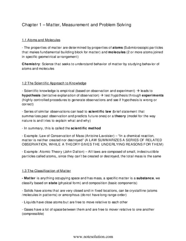 CHMA10H3 Chapter 1: Chapter 1 – Matter, Measurement and Problem Solving thumbnail