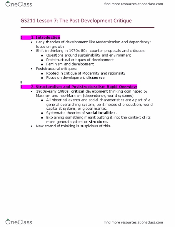 GS211 Lecture Notes - Lecture 7: Totalitarianism, Discourse Analysis, Age Of Enlightenment thumbnail