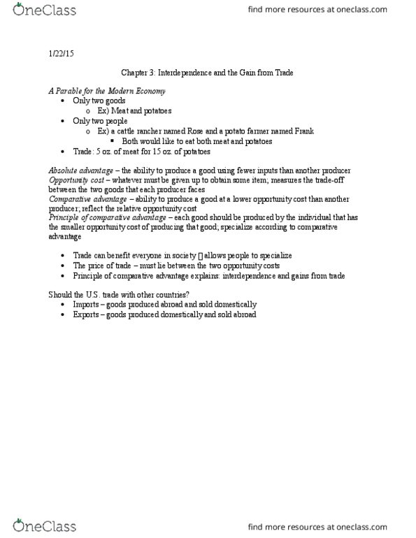 CAS EC 101 Lecture Notes - Lecture 2: Absolute Advantage, Comparative Advantage, Opportunity Cost thumbnail