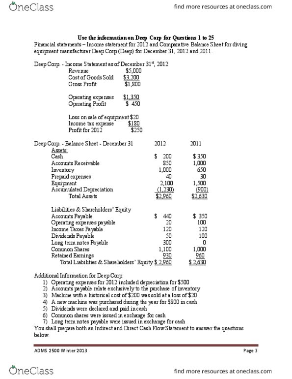 ADMS 2510 Lecture Notes - Lecture 10: Financial Statement, Accounts Payable, Cash Flow Statement thumbnail