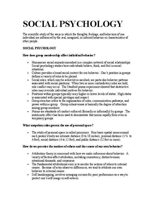 PSY329H1 Lecture Notes - Social Comparison Theory, Stanford Prison Experiment, Social Exchange Theory thumbnail