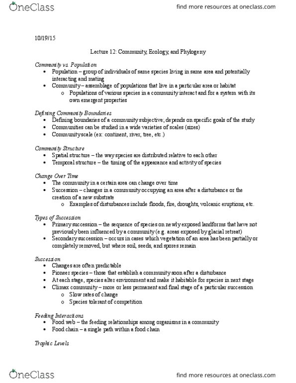 CGS NS 201 Lecture Notes - Lecture 10: Character Displacement, Decomposer, Climax Community thumbnail