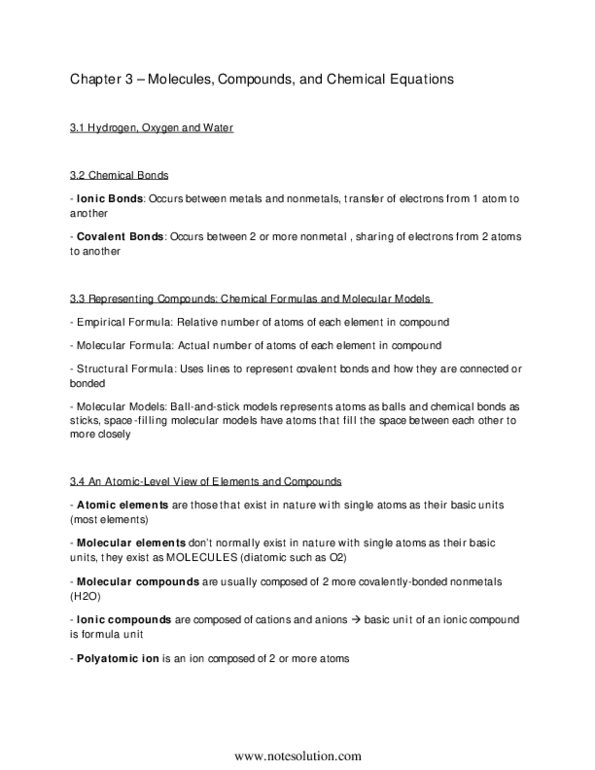 CHMA10H3 Chapter 3: Chapter 3 – Molecules, Compounds, and Chemical Equations thumbnail