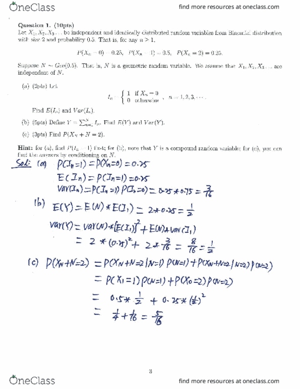 STAT333 Lecture Notes - Lecture 2: Random Variable, Binomial Distribution thumbnail