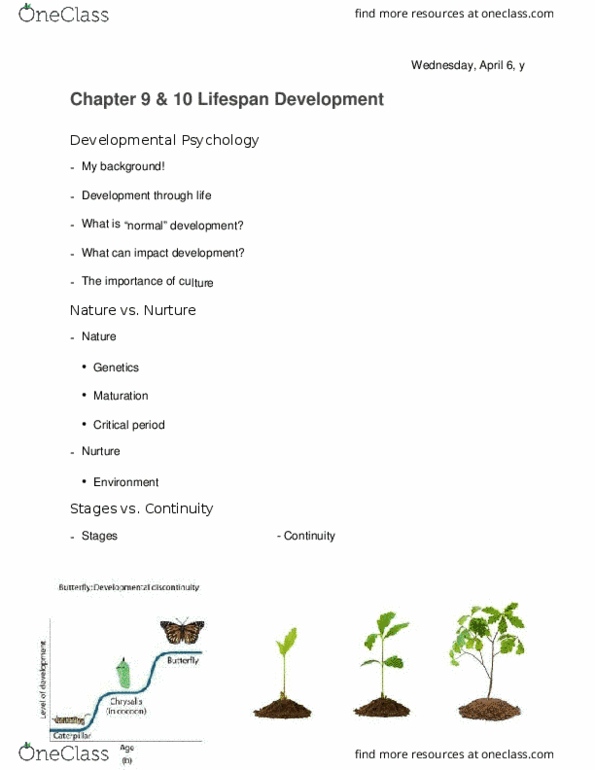 PSY 100 Lecture 10: Chapter 9 & 10 Lifespan Development docx thumbnail
